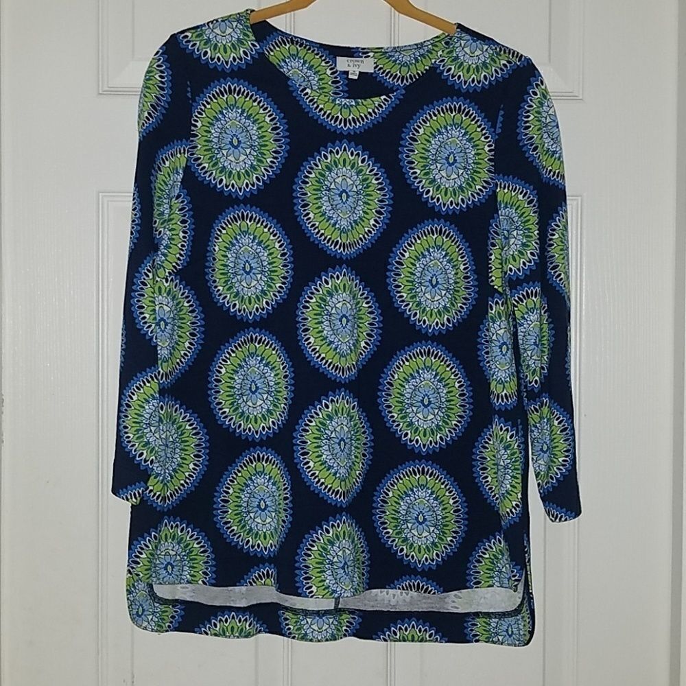 Crown & Ivy long sleeve blue green top Sz M NWOT - Picture 1 of 5